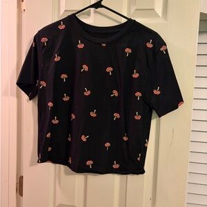 Black Junior shirt with Red Mushroom Print